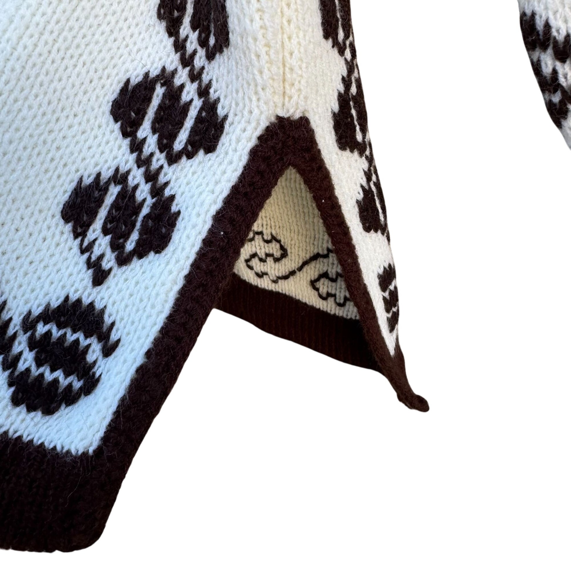 Vintage 60s 70s Cream Brown Knit High Zip Collar Geometric Nordic Ski Sweater XL