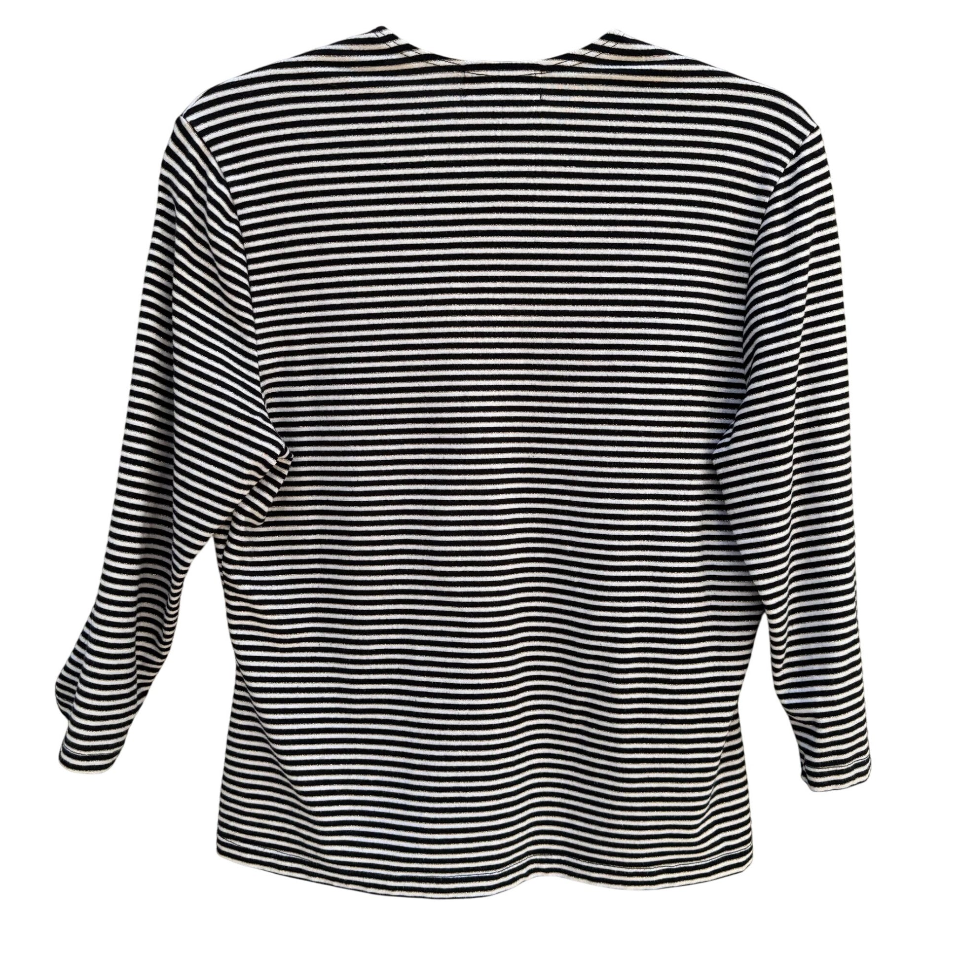 Hillard & Hanson Black/White Striped V-Neck 3/4 Sleeve V Neck Womens Shirt Top L