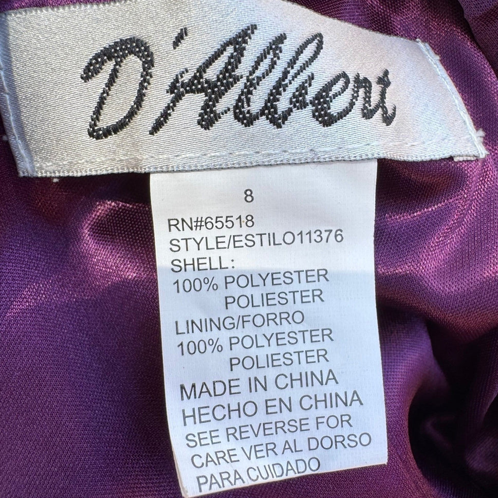 D'Albert Vintage 90s Purple Ombre Pleated Tiered Midi Dress Floral Rosette 8