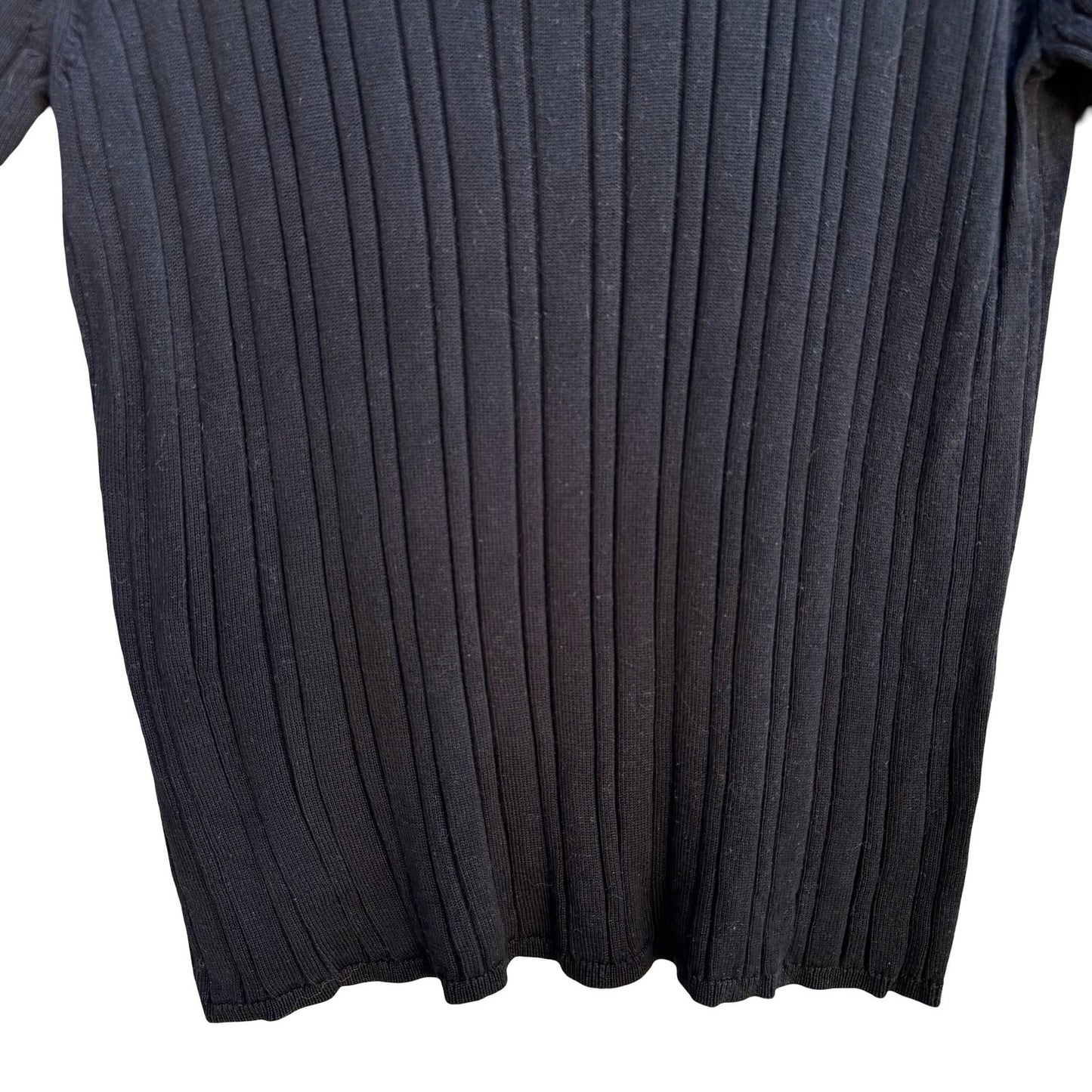 August Silk Y2K Minimalist 100% Silk Ribbed Quiet Luxury Knit Sweater Black L