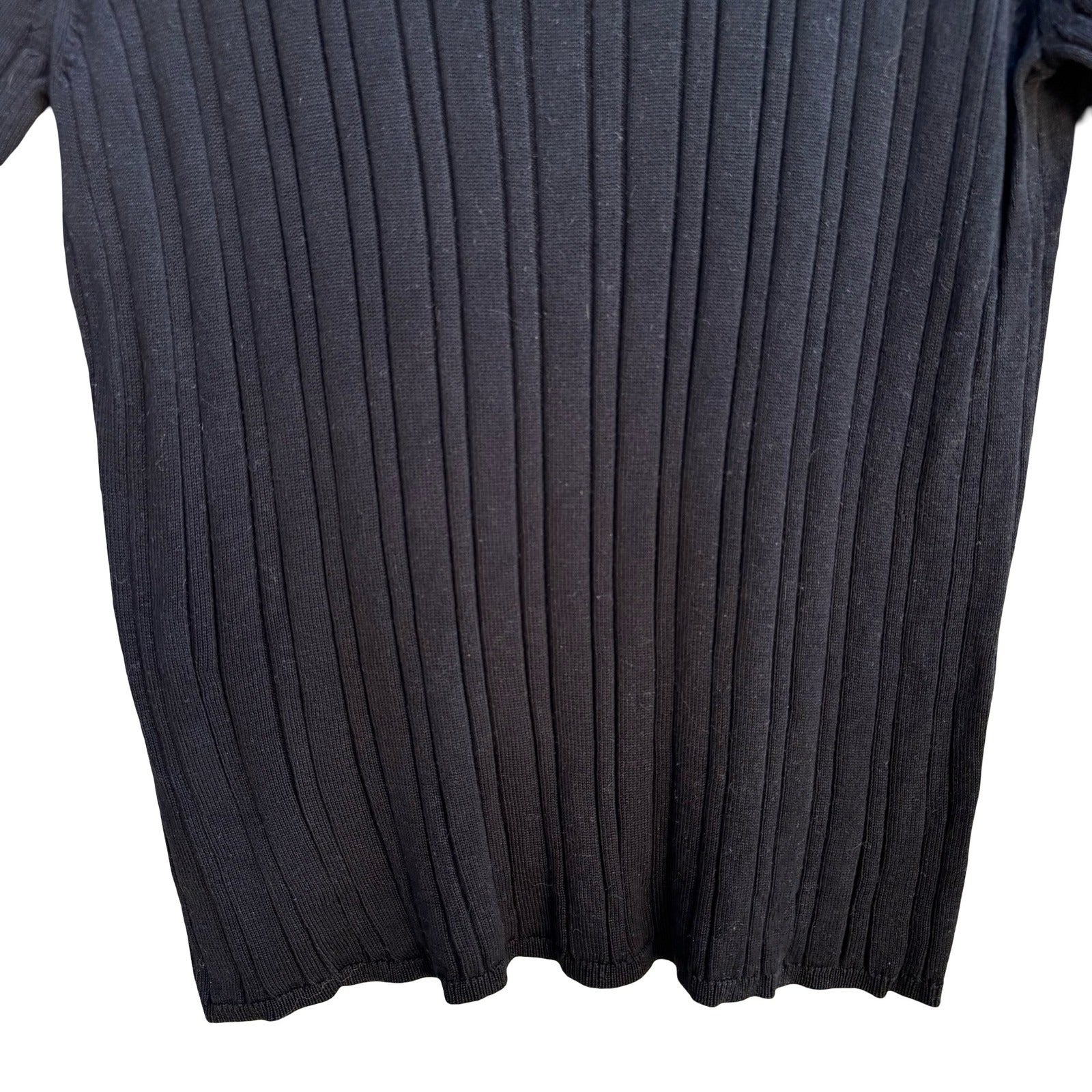 August Silk Y2K Minimalist 100% Silk Ribbed Quiet Luxury Knit Sweater Black L