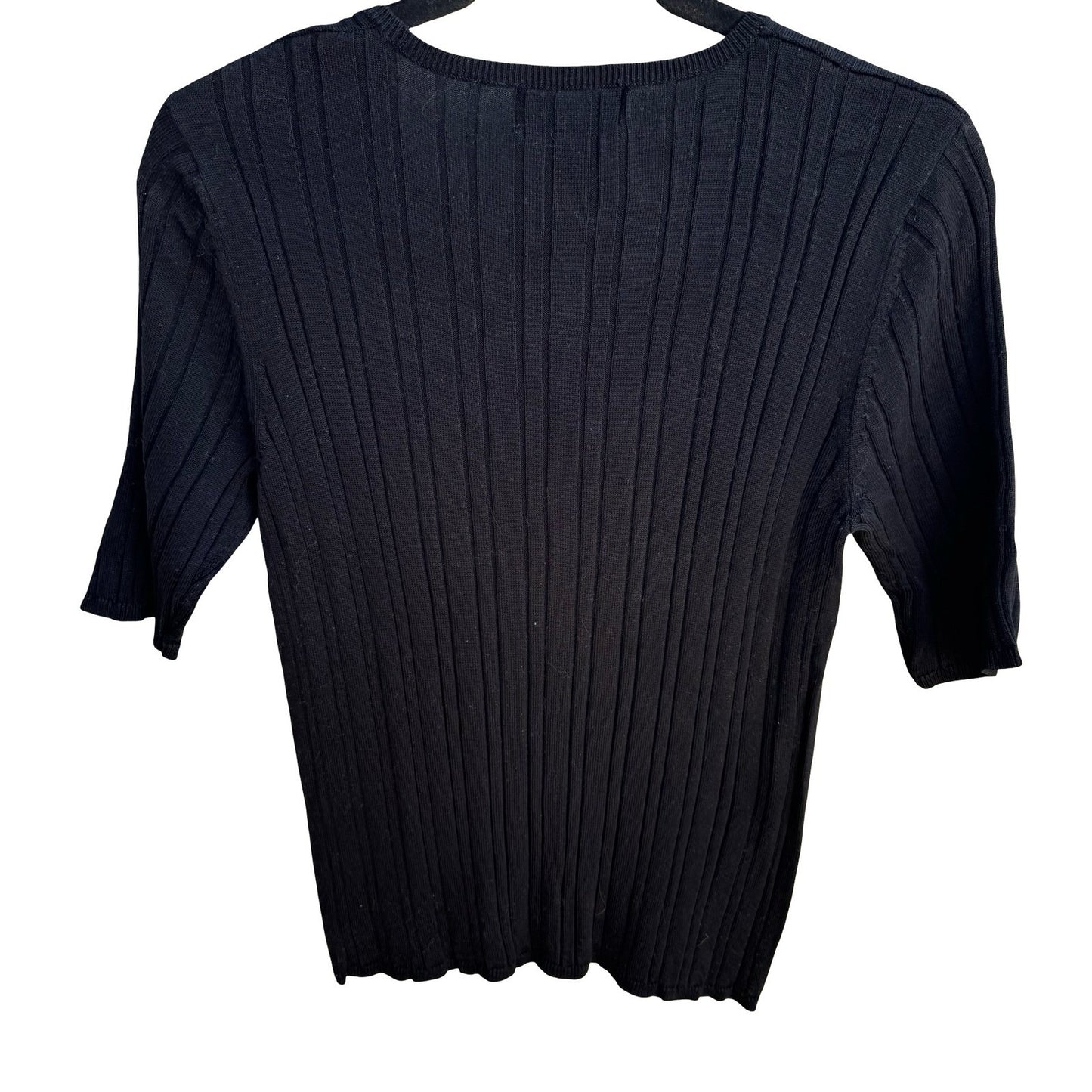 August Silk Y2K Minimalist 100% Silk Ribbed Quiet Luxury Knit Sweater Black L