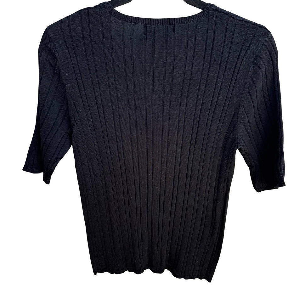 August Silk Y2K Minimalist 100% Silk Ribbed Quiet Luxury Knit Sweater Black L