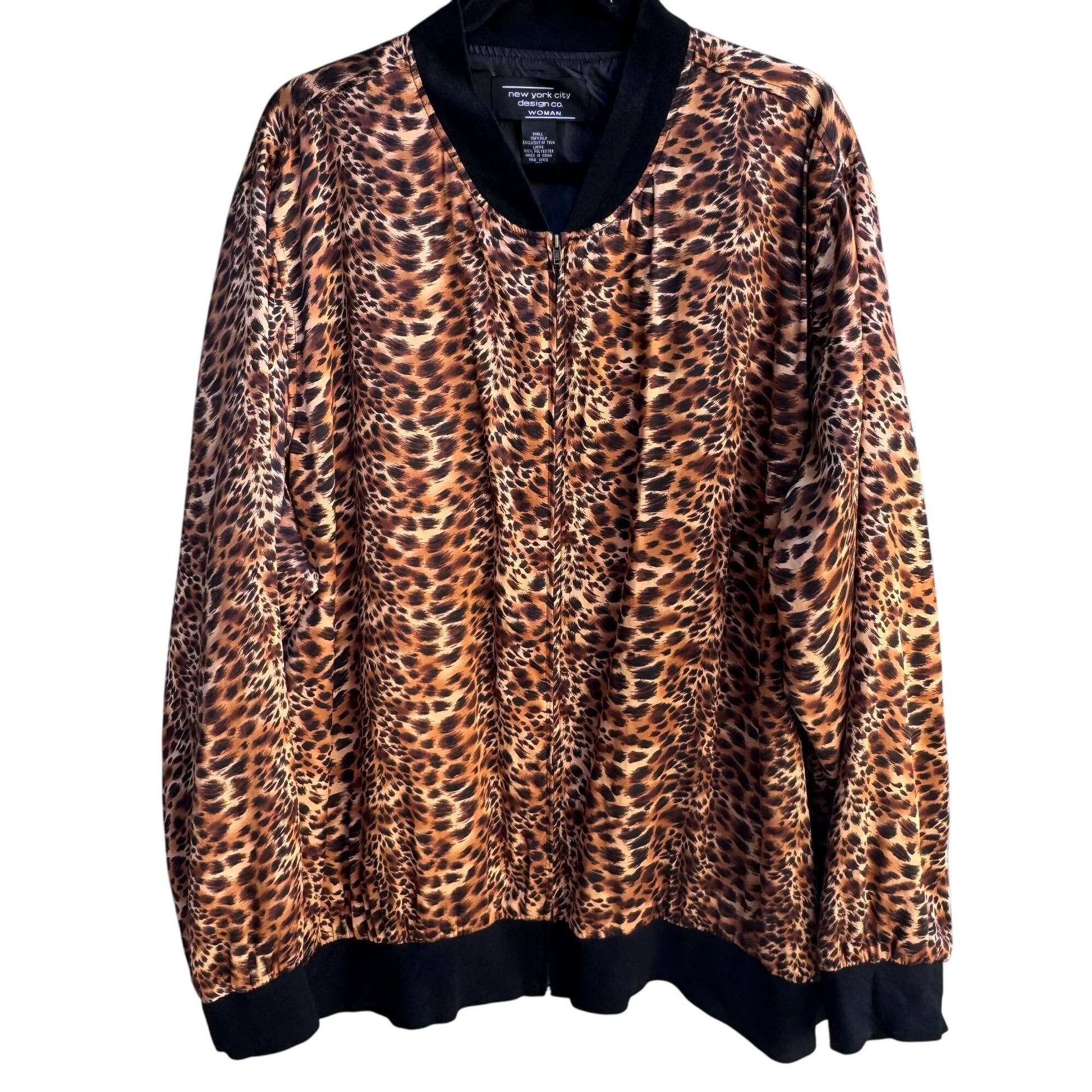 New York City Design Co Vintage Womens Oversized Silk Animal Print Bomber Jacket 3X