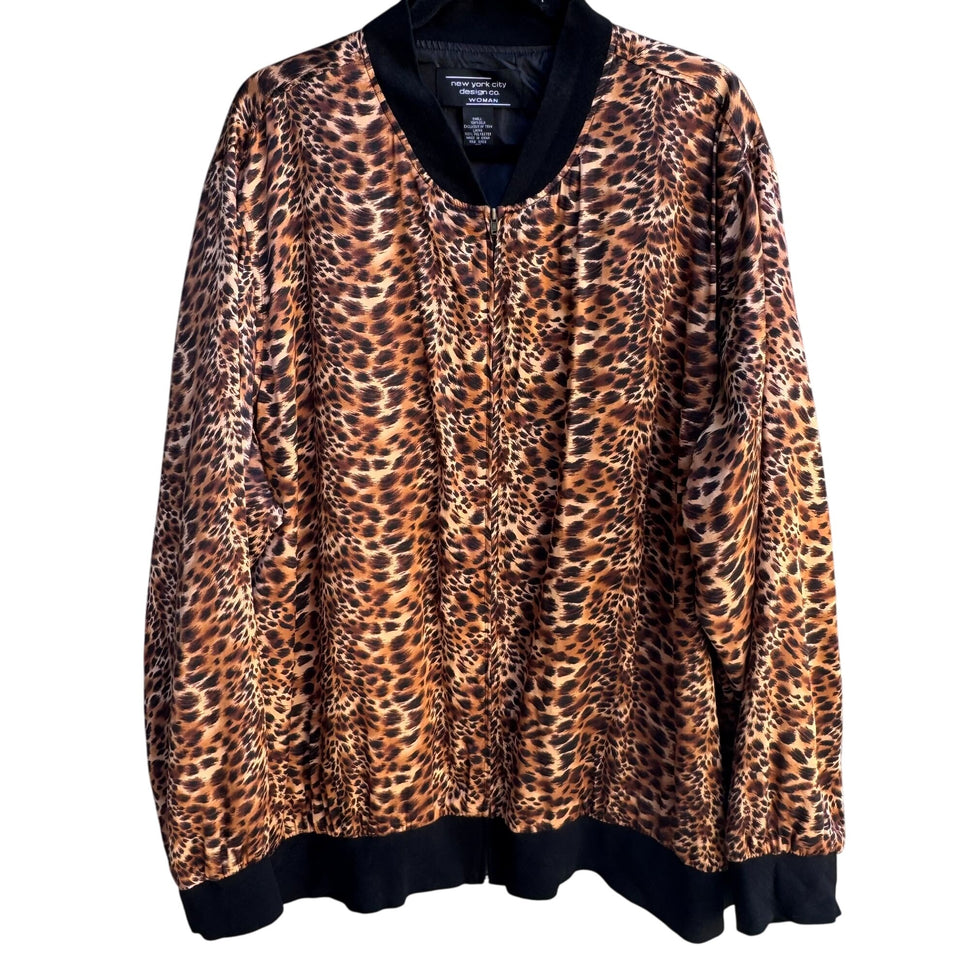 New York City Design Co Vintage Womens Oversized Silk Animal Print Bomber Jacket 3X