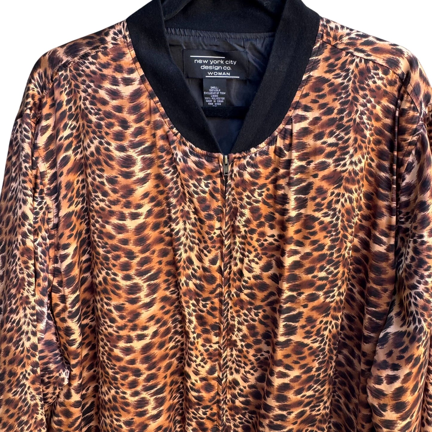 New York City Design Co Vintage Womens Oversized Silk Animal Print Bomber Jacket 3X