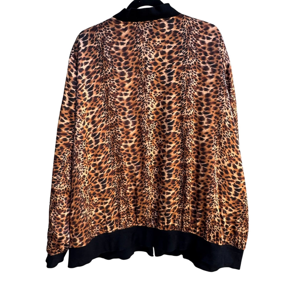 New York City Design Co Vintage Womens Oversized Silk Animal Print Bomber Jacket 3X