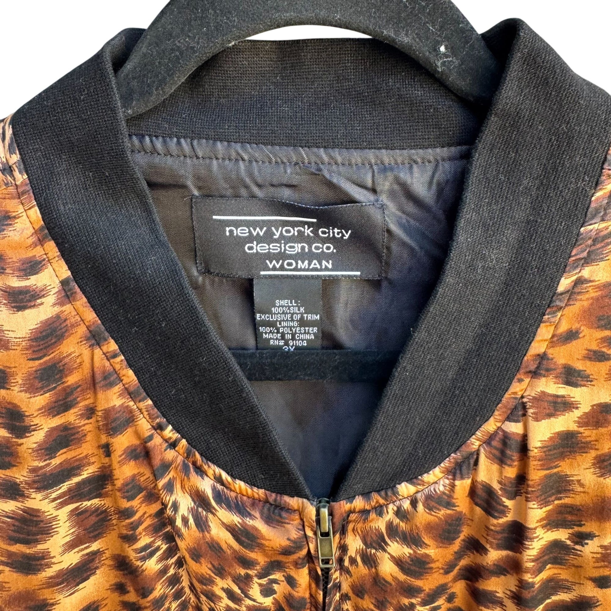 New York City Design Co Vintage Womens Oversized Silk Animal Print Bomber Jacket 3X