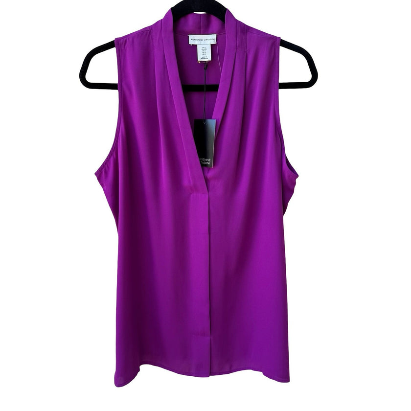 Adrienne Vittadini Professional Minimalist Sleeveless Pleated Neck Blouse L NEW