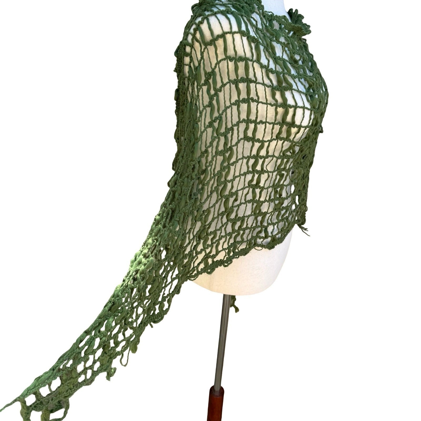 Boho Festival Goblin Fairycore Open Weave Crochet Asymmetrical Fringed Poncho OS