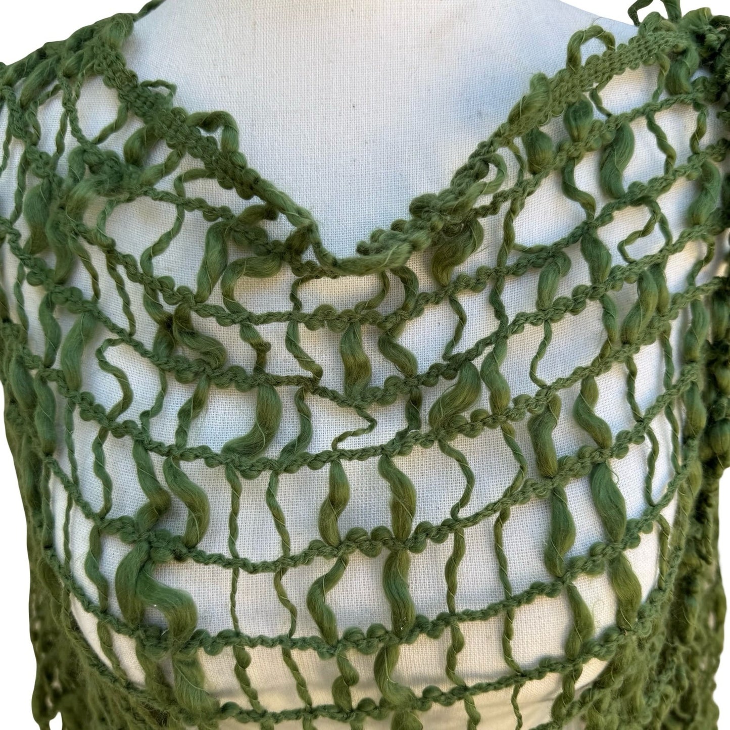 Boho Festival Goblin Fairycore Open Weave Crochet Asymmetrical Fringed Poncho OS