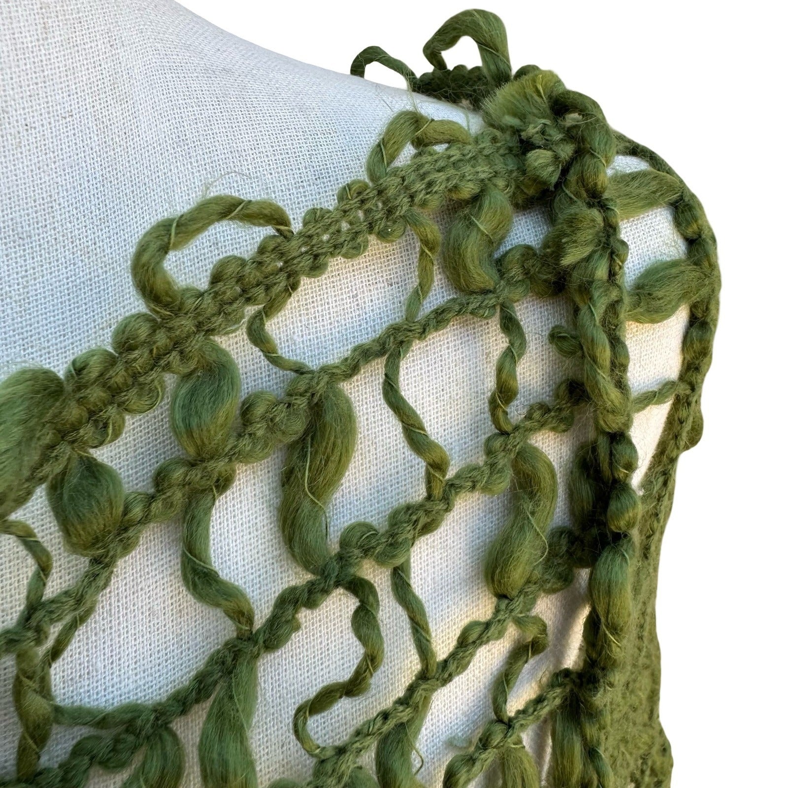Boho Festival Goblin Fairycore Open Weave Crochet Asymmetrical Fringed Poncho OS