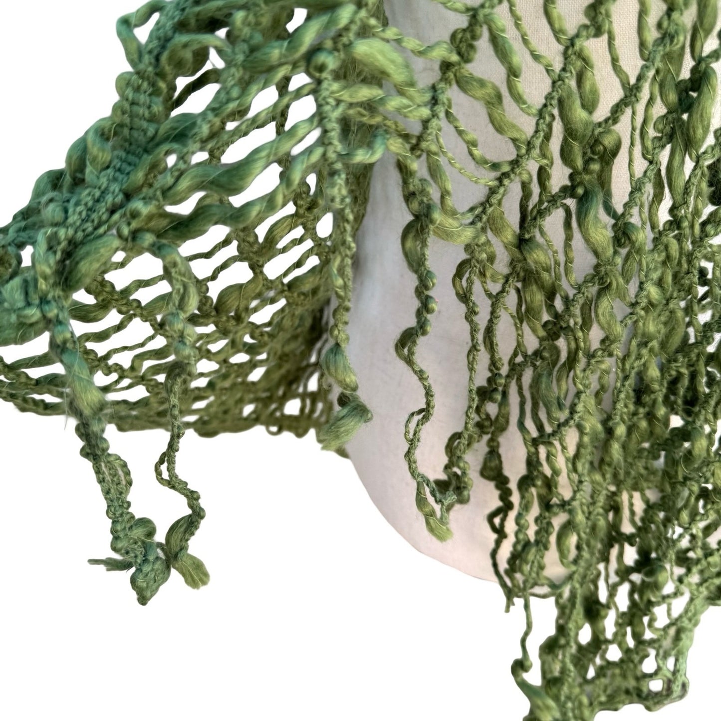 Boho Festival Goblin Fairycore Open Weave Crochet Asymmetrical Fringed Poncho OS