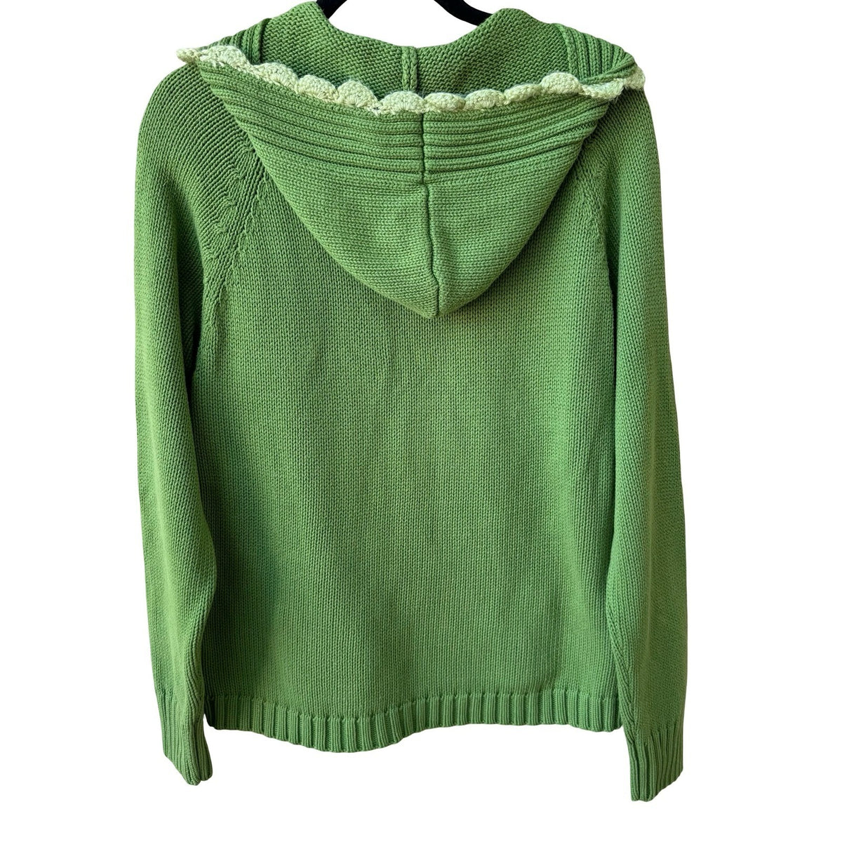 High Sierra Cottagecore Cable Knit Crochet Trim Cotton Hoodie Sweater Green XL