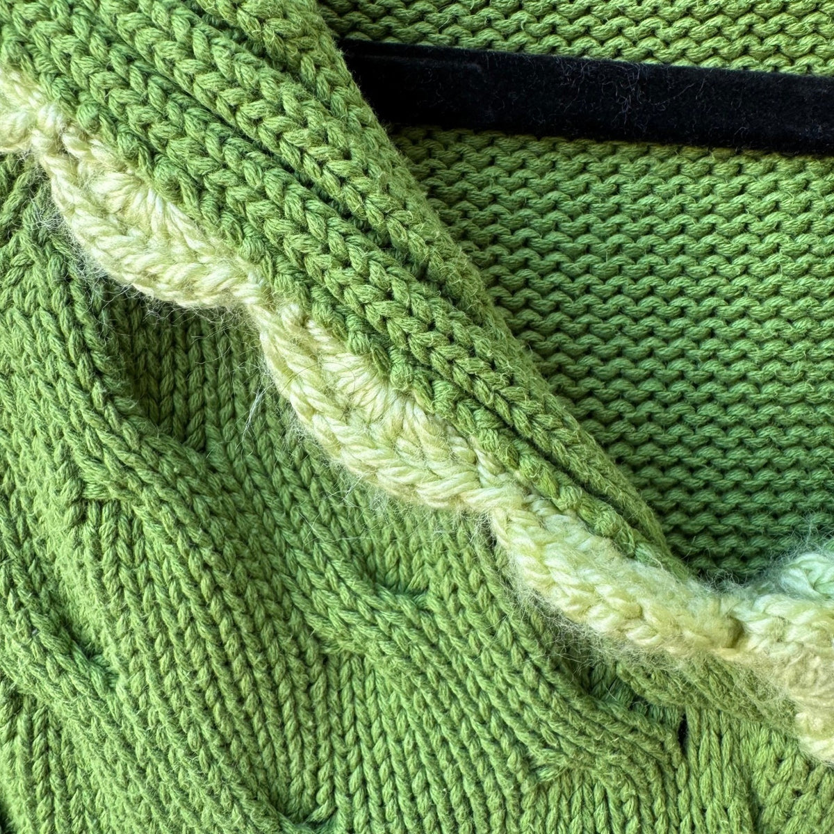 High Sierra Cottagecore Cable Knit Crochet Trim Cotton Hoodie Sweater Green XL