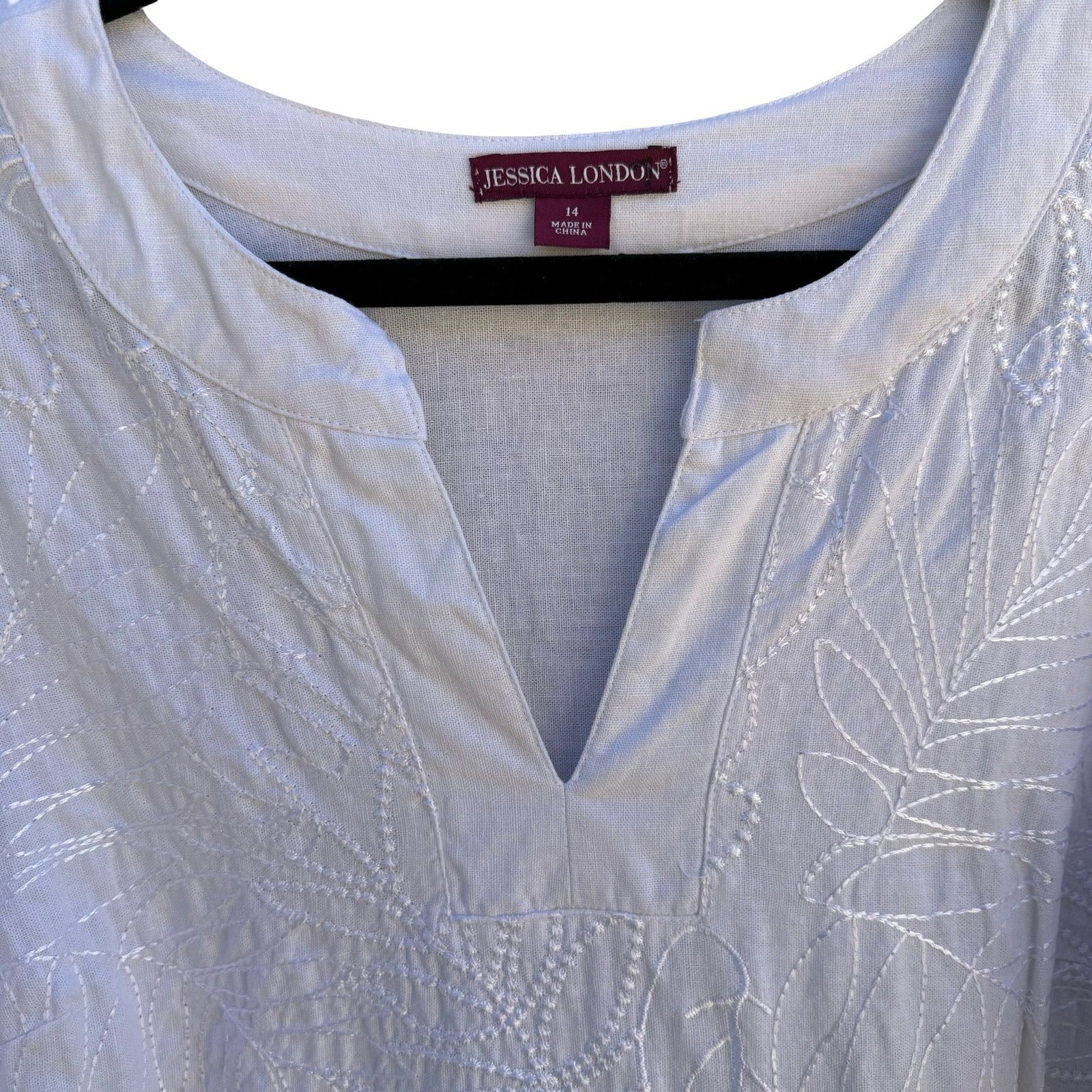 Jessica London Linen Blend Coastal Resortwear Floral Embroidered Tunic Top 14
