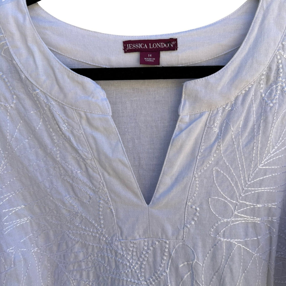 Jessica London Linen Blend Coastal Resortwear Floral Embroidered Tunic Top 14