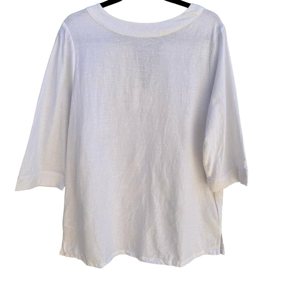 Jessica London Linen Blend Coastal Resortwear Floral Embroidered Tunic Top 14