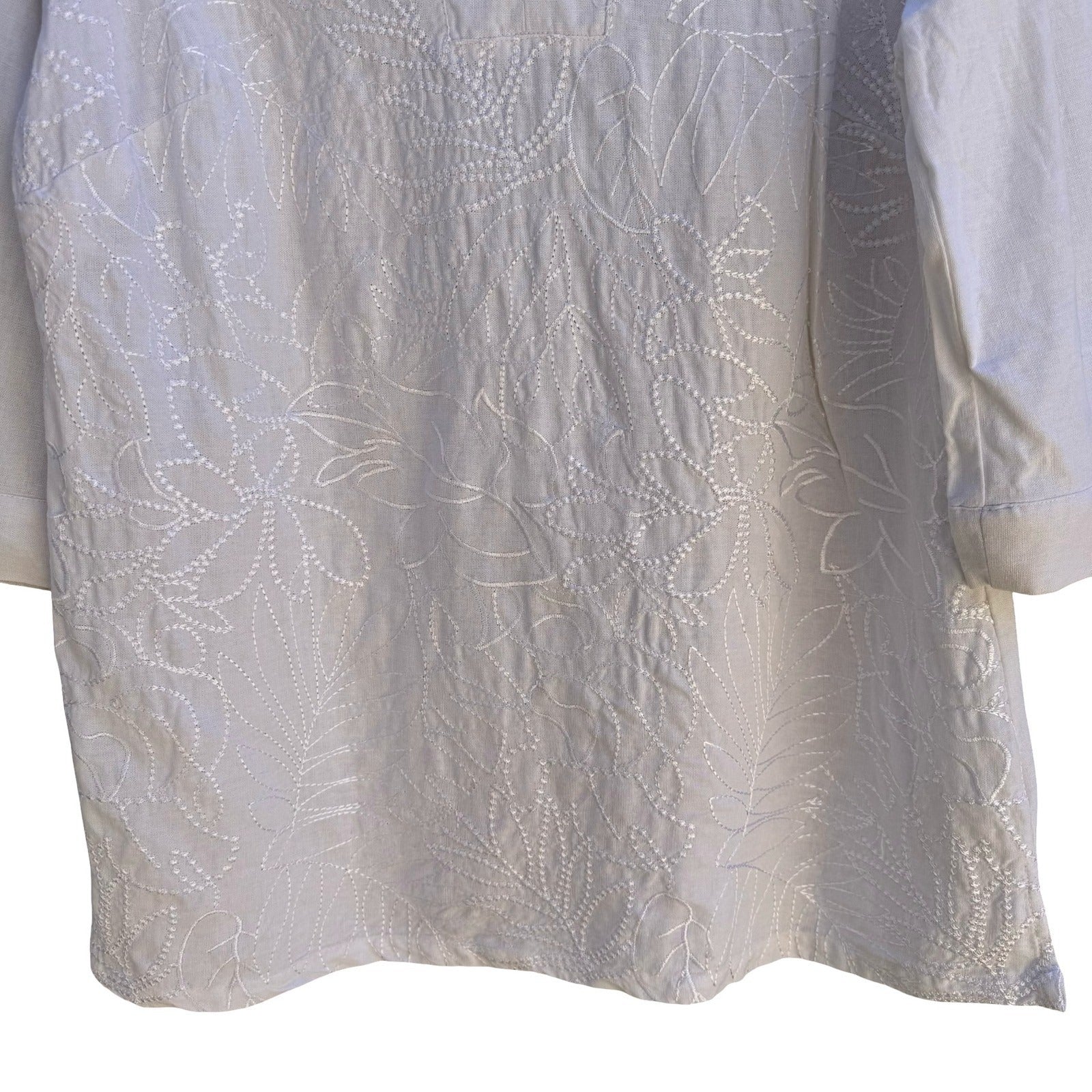 Jessica London Linen Blend Coastal Resortwear Floral Embroidered Tunic Top 14