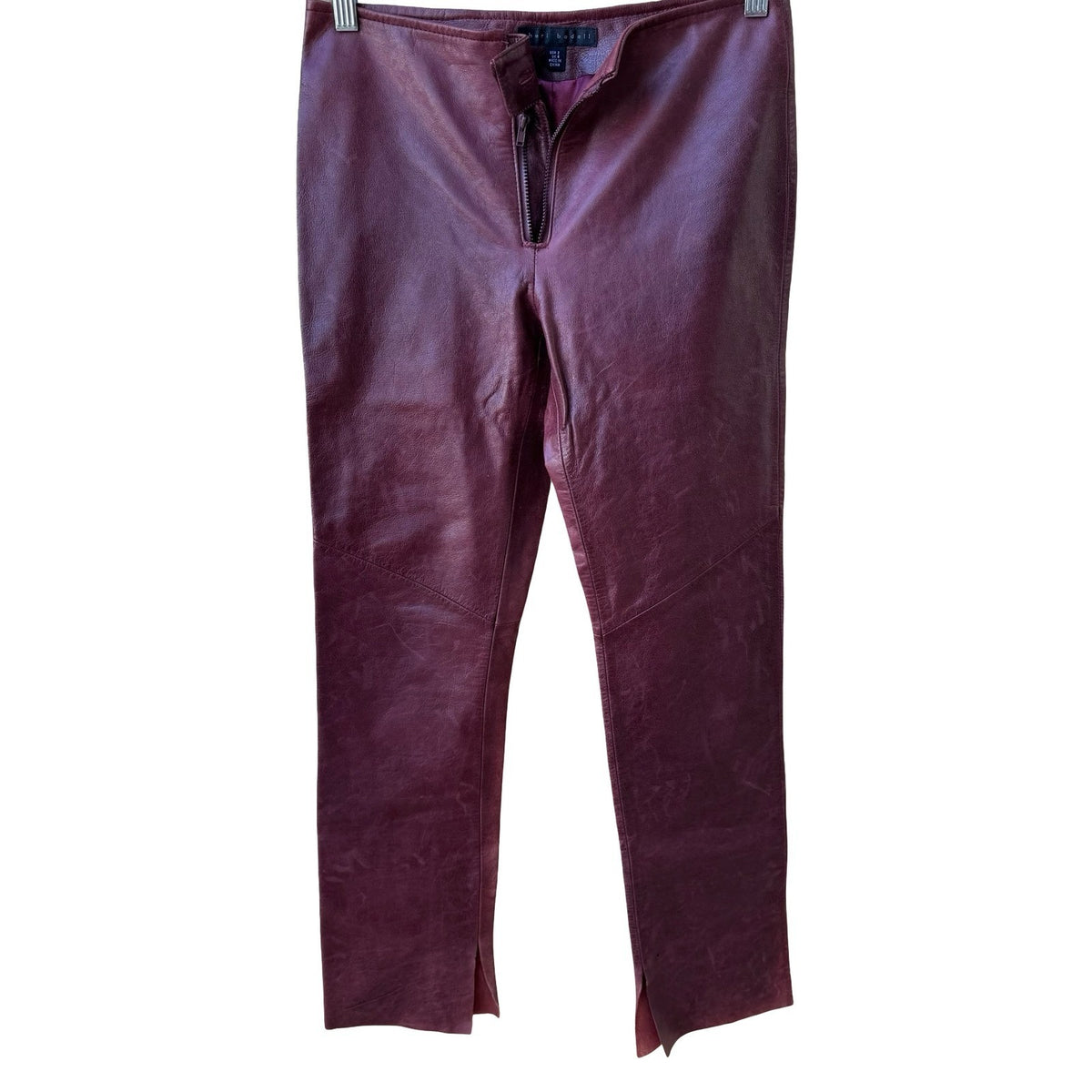 Sheri Bodell Distressed Straight Leg Leather Biker Grunge Rockstar Pants 2 FLAWS