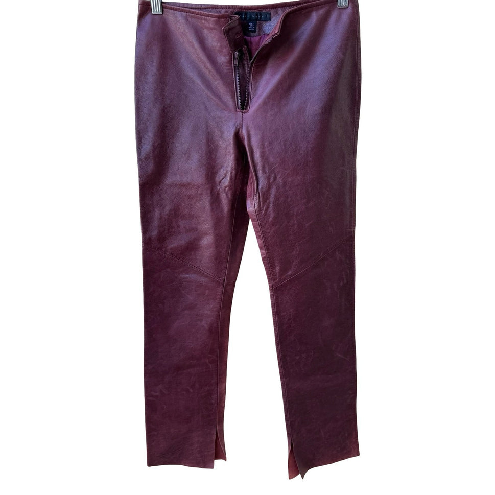 Sheri Bodell Distressed Straight Leg Leather Biker Grunge Rockstar Pants 2 FLAWS