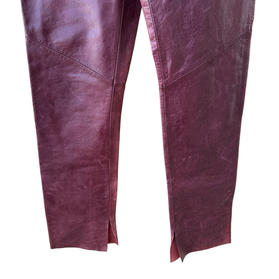 Sheri Bodell Distressed Straight Leg Leather Biker Grunge Rockstar Pants 2 FLAWS