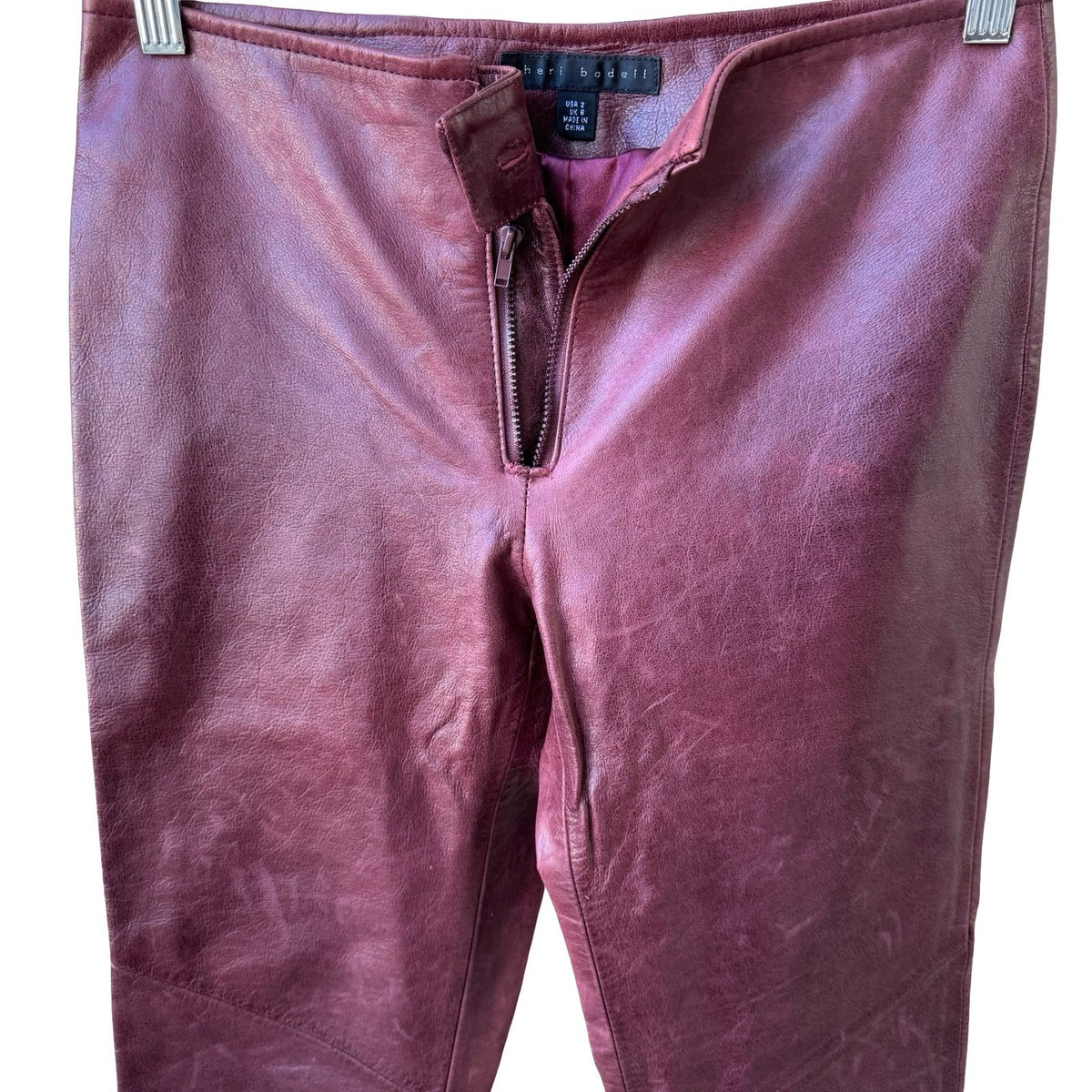 Sheri Bodell Distressed Straight Leg Leather Biker Grunge Rockstar Pants 2 FLAWS