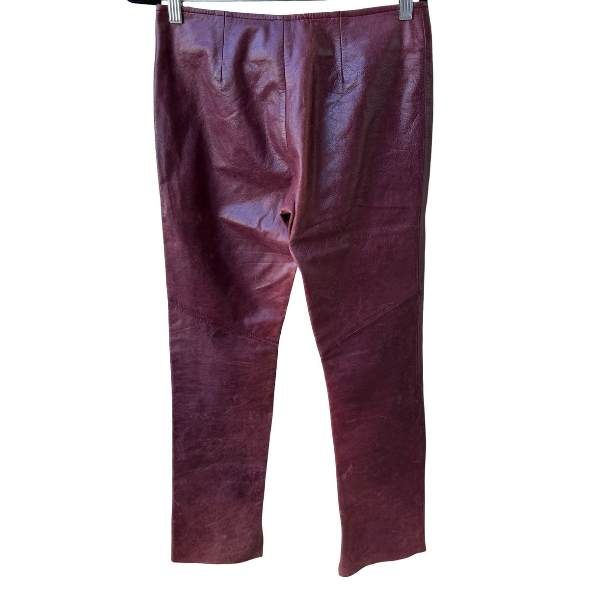 Sheri Bodell Distressed Straight Leg Leather Biker Grunge Rockstar Pants 2 FLAWS