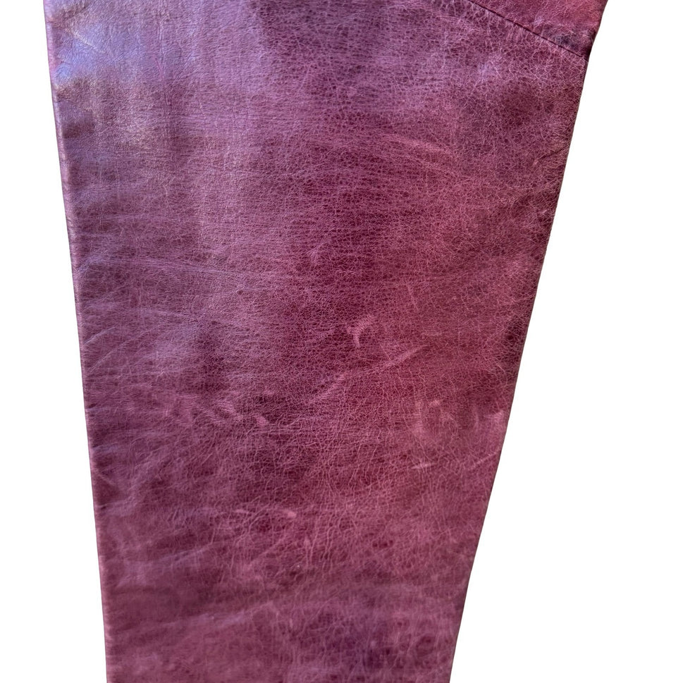 Sheri Bodell Distressed Straight Leg Leather Biker Grunge Rockstar Pants 2 FLAWS