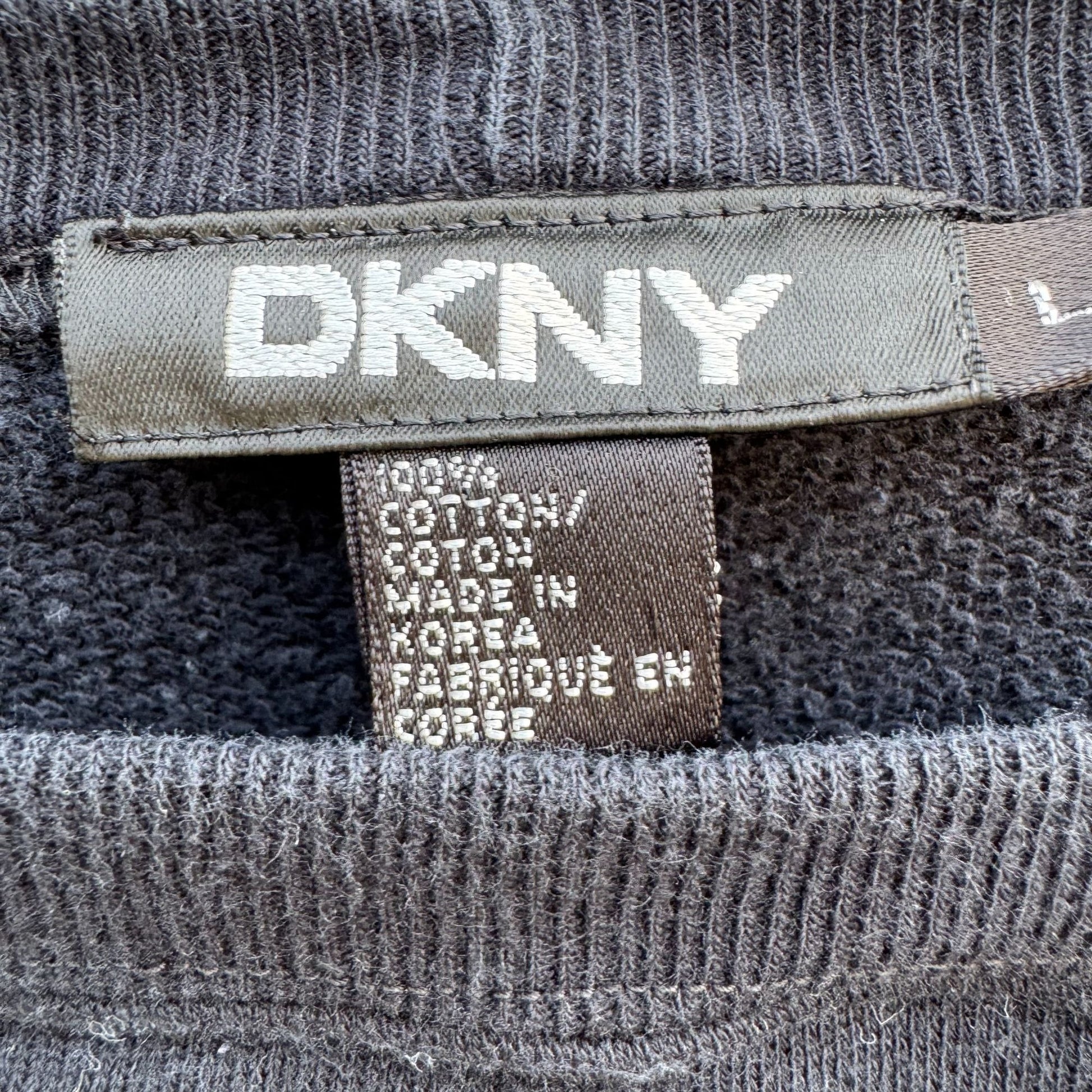 DKNY Black 3/4 Sleeve Boat Neck Sweatshirt Womens L French Terry Minimalist