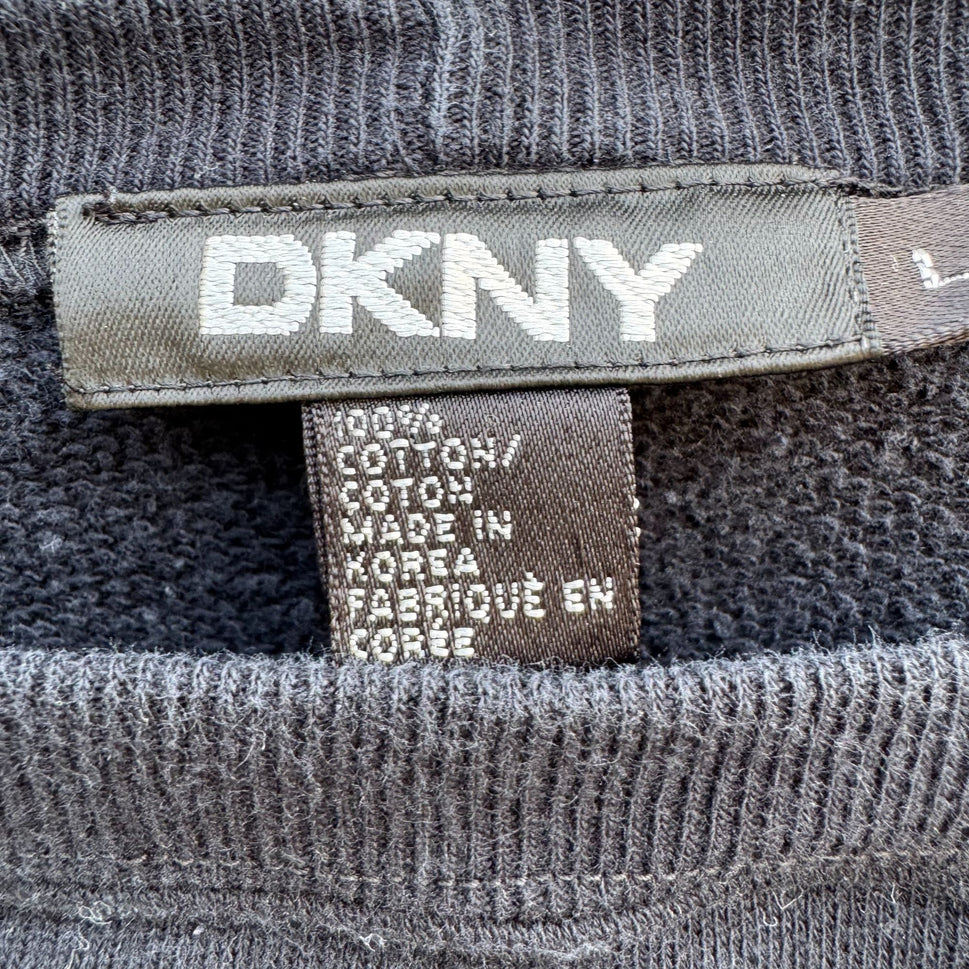 DKNY Black 3/4 Sleeve Boat Neck Sweatshirt Womens L French Terry Minimalist