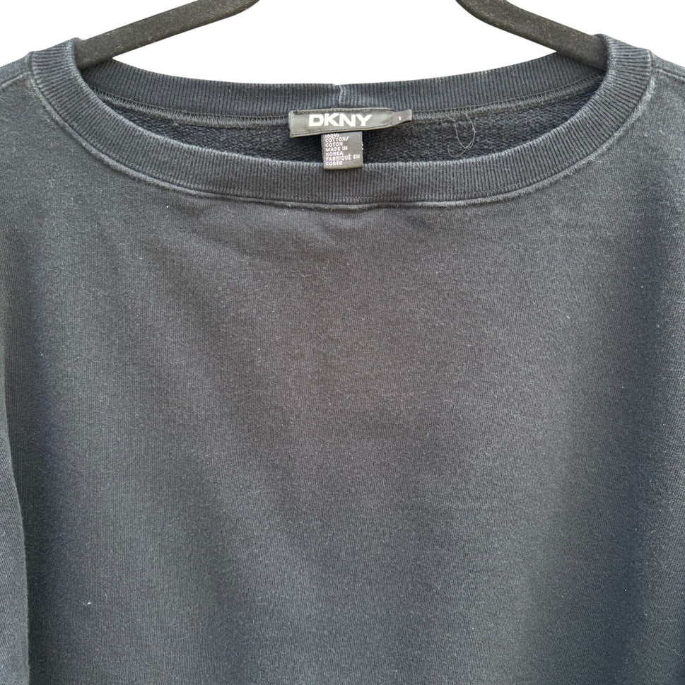 DKNY Black 3/4 Sleeve Boat Neck Sweatshirt Womens L French Terry Minimalist