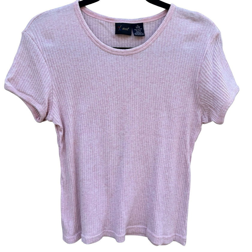 Ent 90s Y2K Pastel Pink Ribbed Baby Tee Short Sleeve Top XL Soft Girl Balletcore