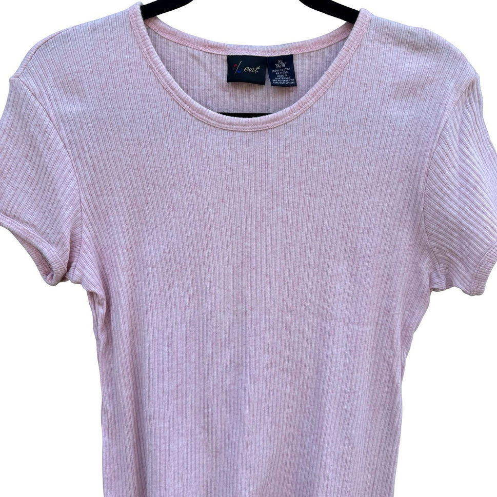 Ent 90s Y2K Pastel Pink Ribbed Baby Tee Short Sleeve Top XL Soft Girl Balletcore