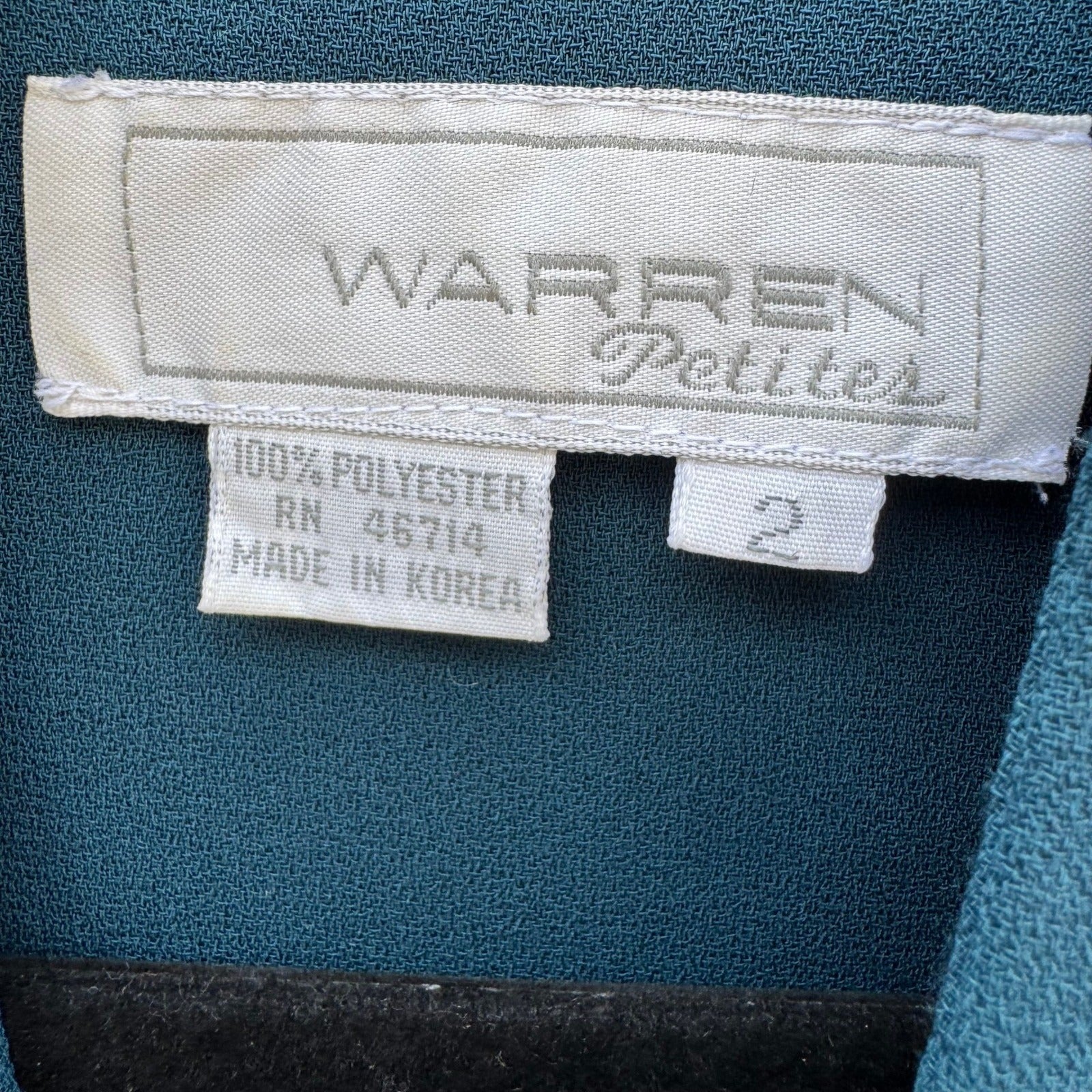 Warren Petites Vintage Teal Blue Button Front Pleated Long Sleeve Dress Size 2