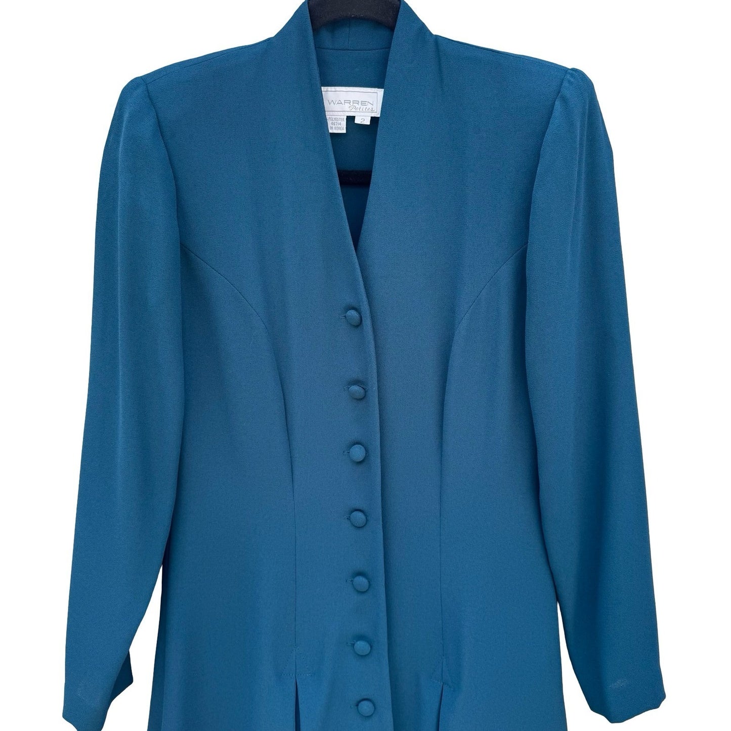 Warren Petites Vintage Teal Blue Button Front Pleated Long Sleeve Dress Size 2
