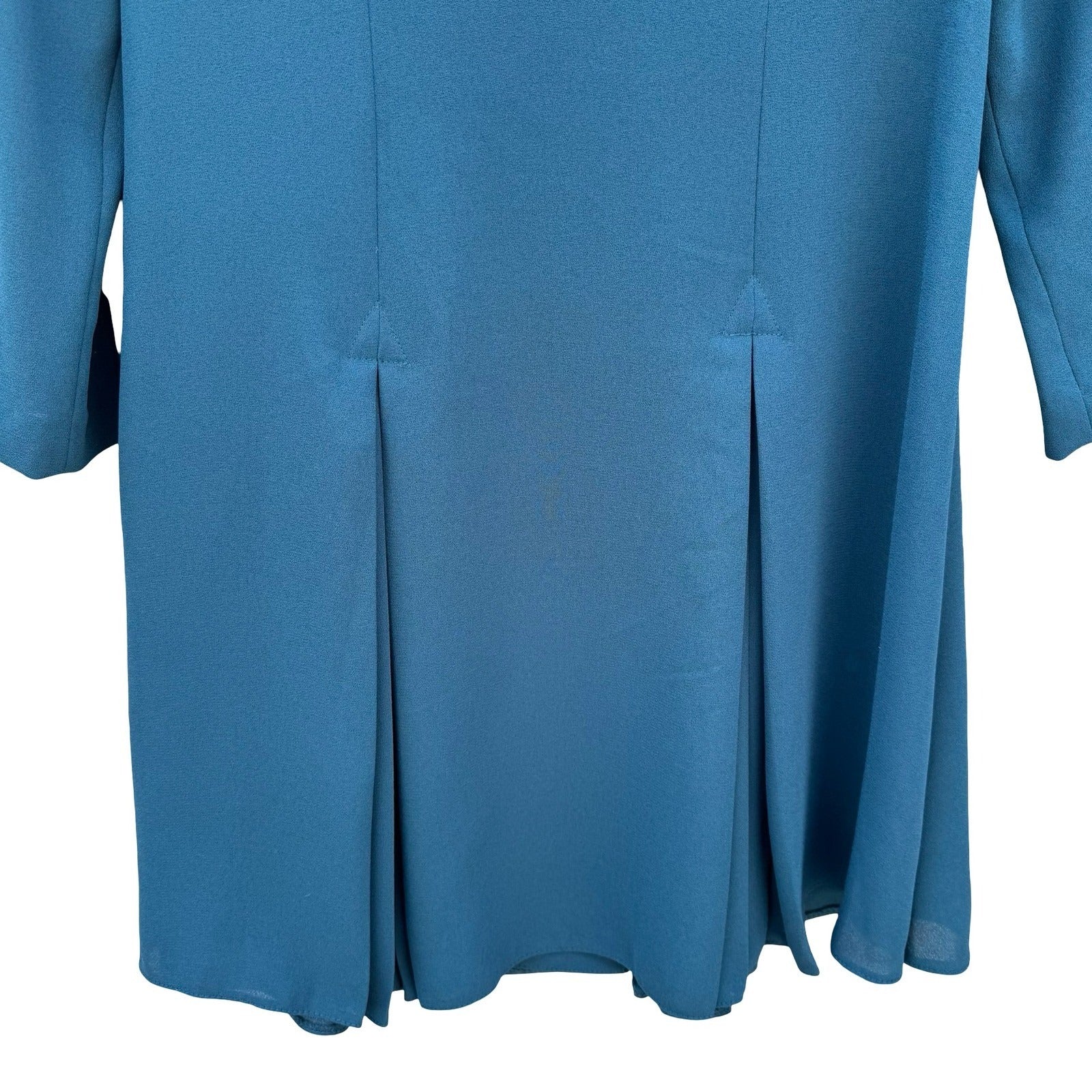 Warren Petites Vintage Teal Blue Button Front Pleated Long Sleeve Dress Size 2