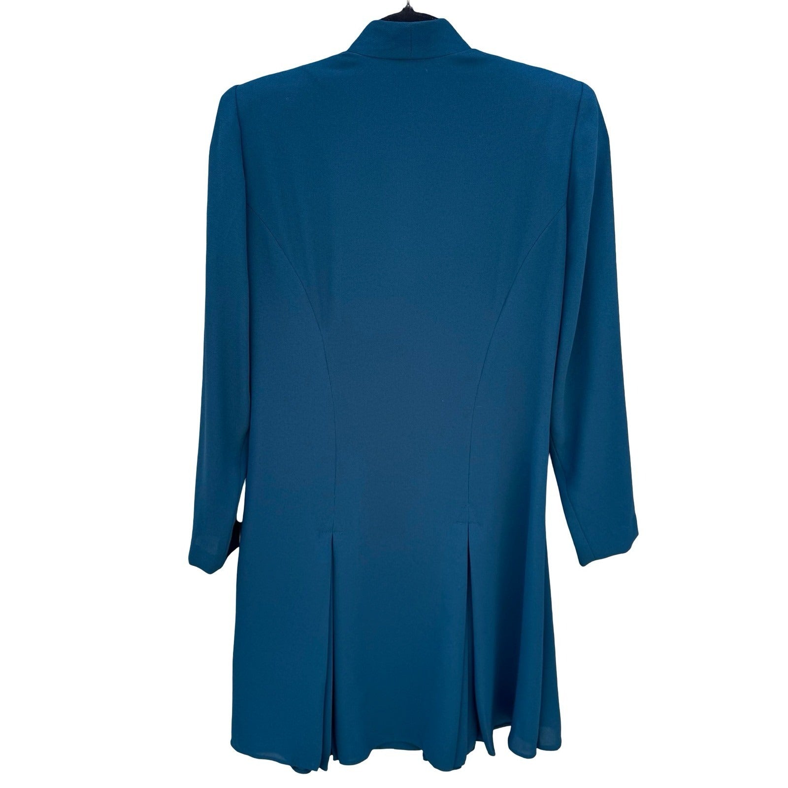 Warren Petites Vintage Teal Blue Button Front Pleated Long Sleeve Dress Size 2