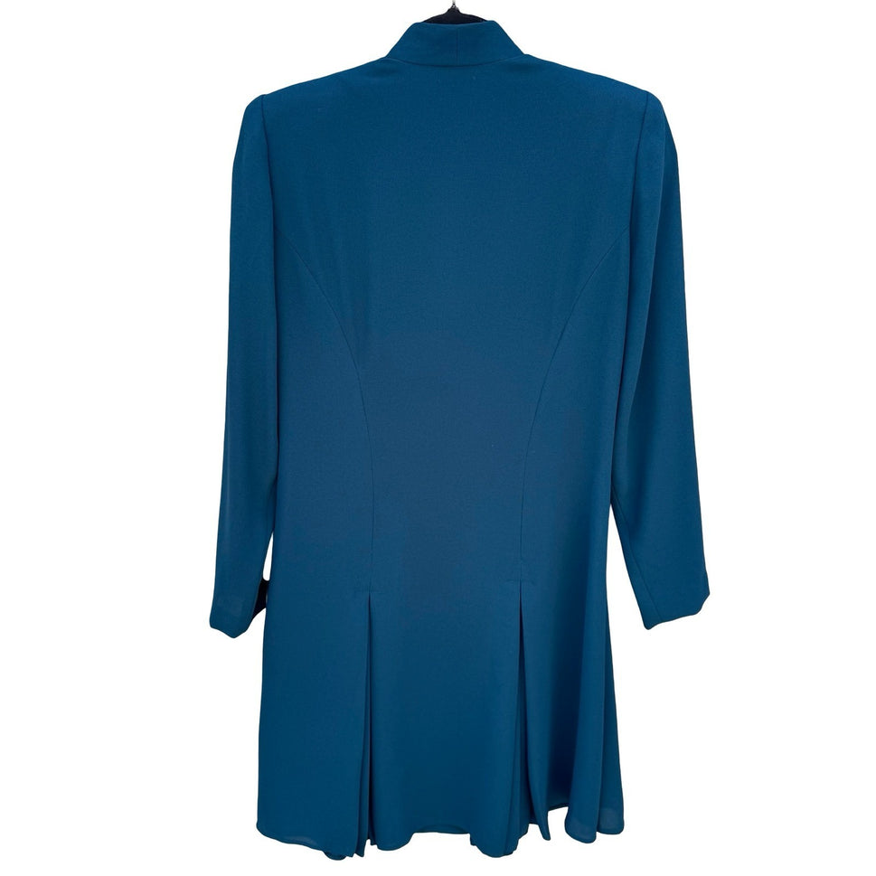 Warren Petites Vintage Teal Blue Button Front Pleated Long Sleeve Dress Size 2
