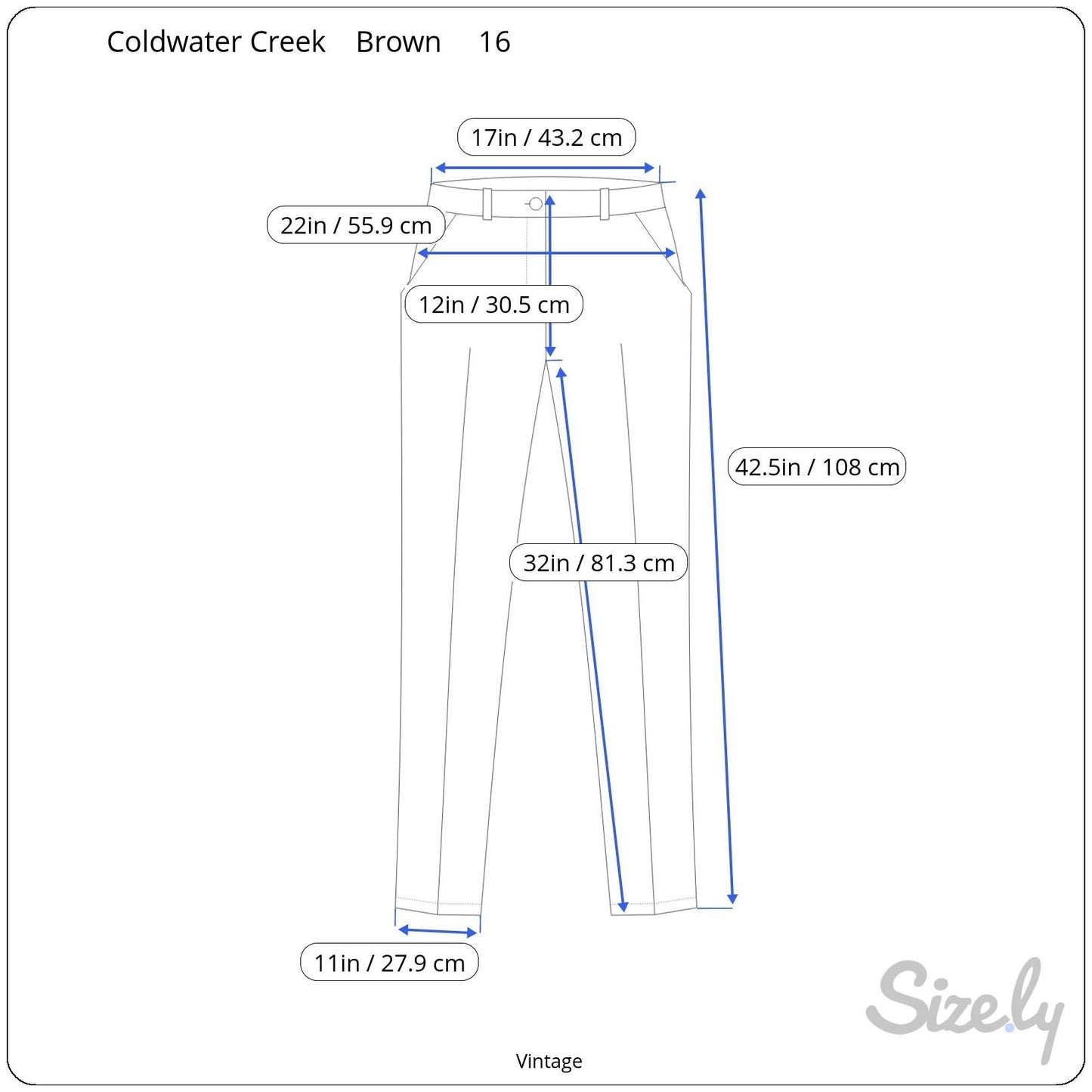 Coldwater Creek Vintage Womens Brown Straight Leg Stretch Flat Front Pants 16