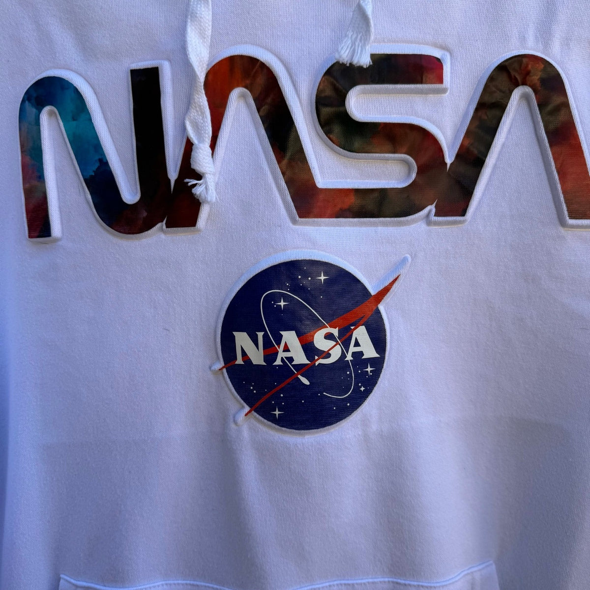 Bushwick Supply NASA Galaxy Puff Print Graphic Hoodie Streetwear White Mens M