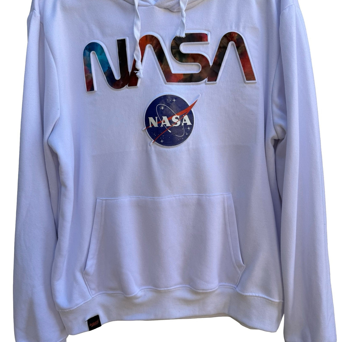Bushwick Supply NASA Galaxy Puff Print Graphic Hoodie Streetwear White Mens M