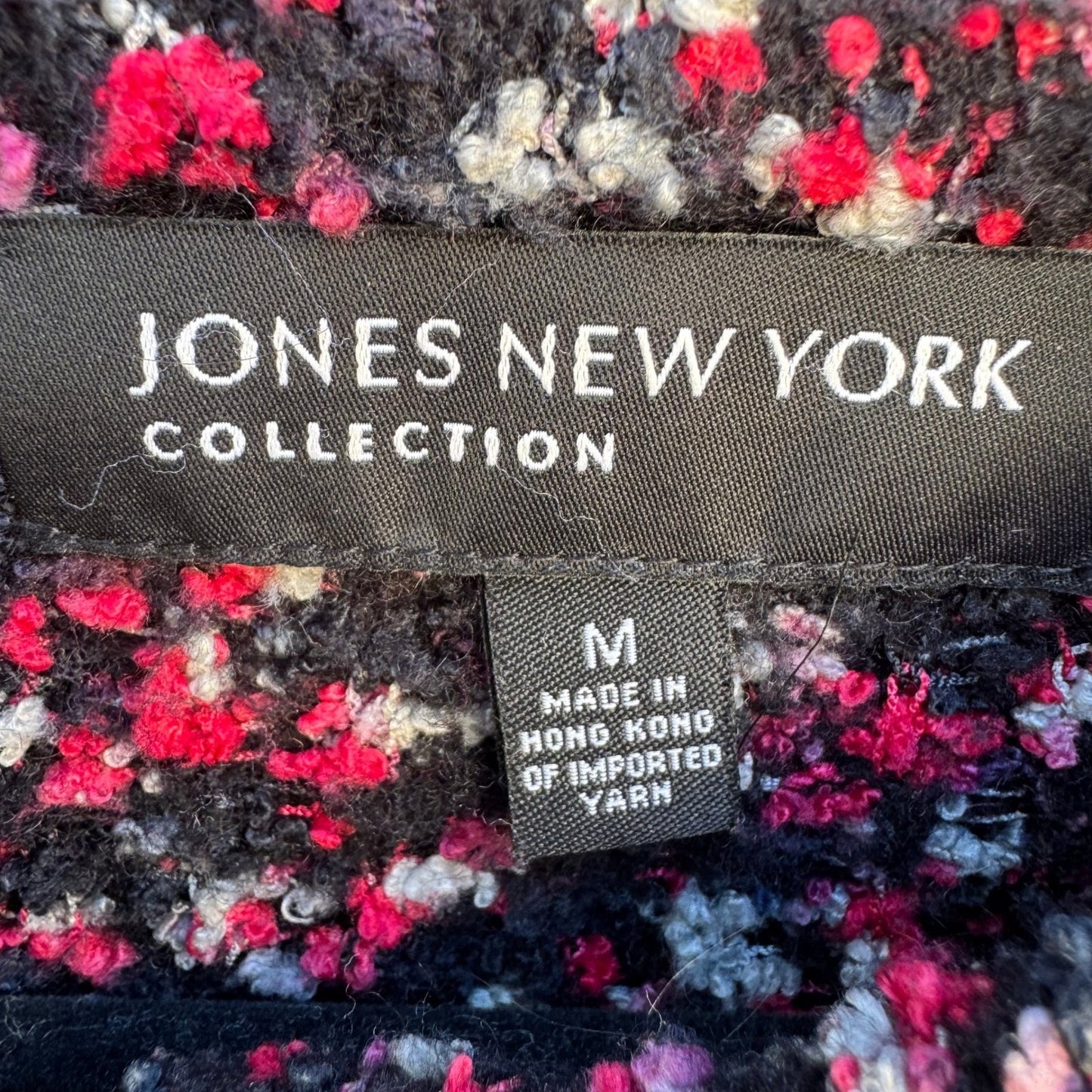 Jones New York Collection Pink Black Marled Boucle Button Front Cardigan Size M