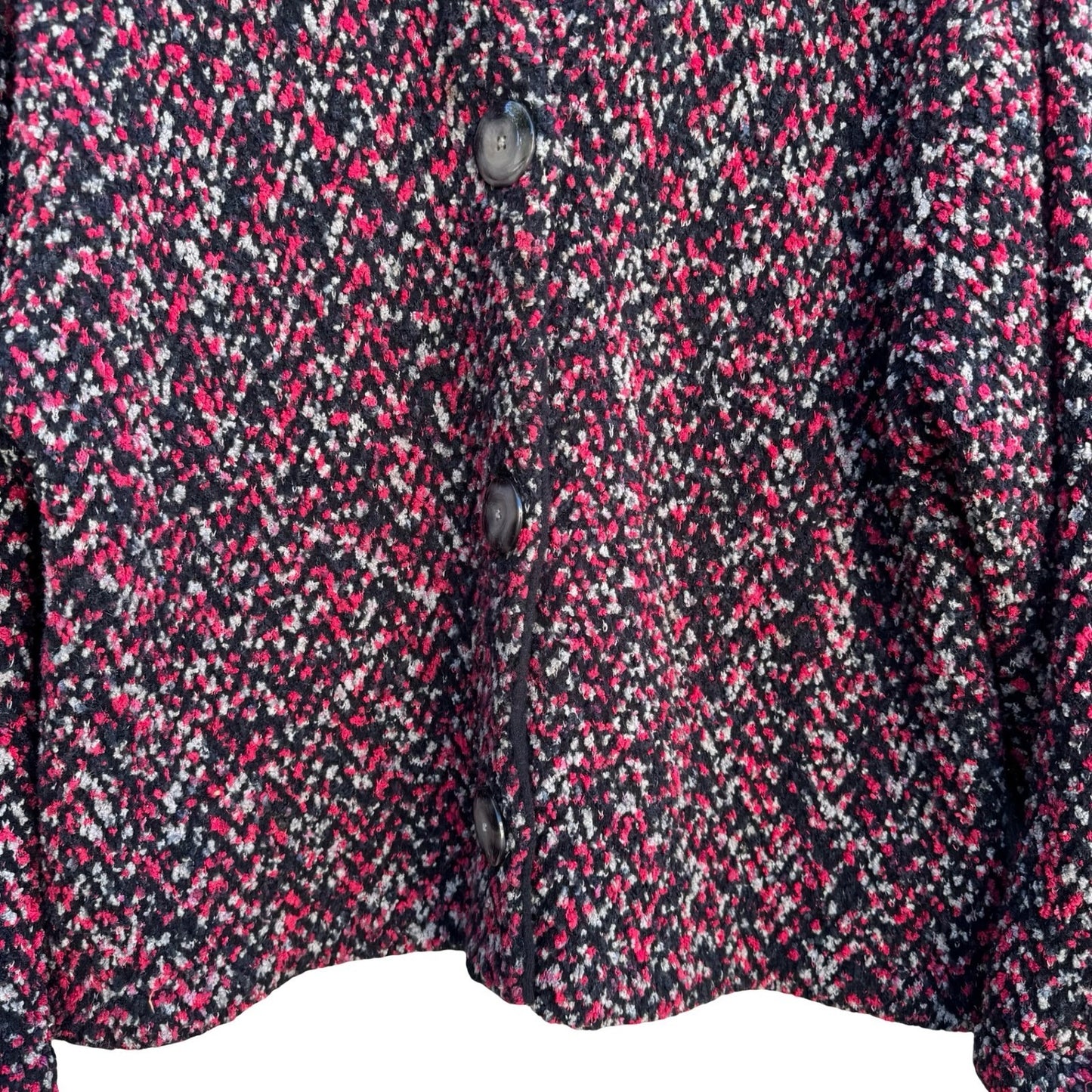 Jones New York Collection Pink Black Marled Boucle Button Front Cardigan Size M