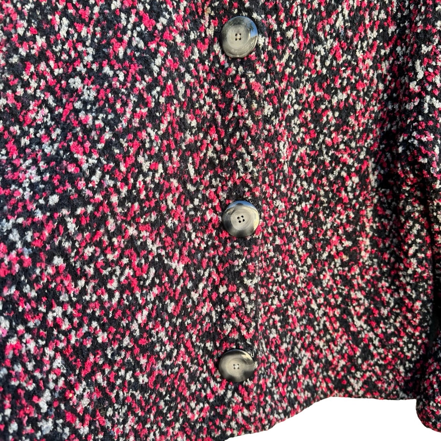 Jones New York Collection Pink Black Marled Boucle Button Front Cardigan Size M