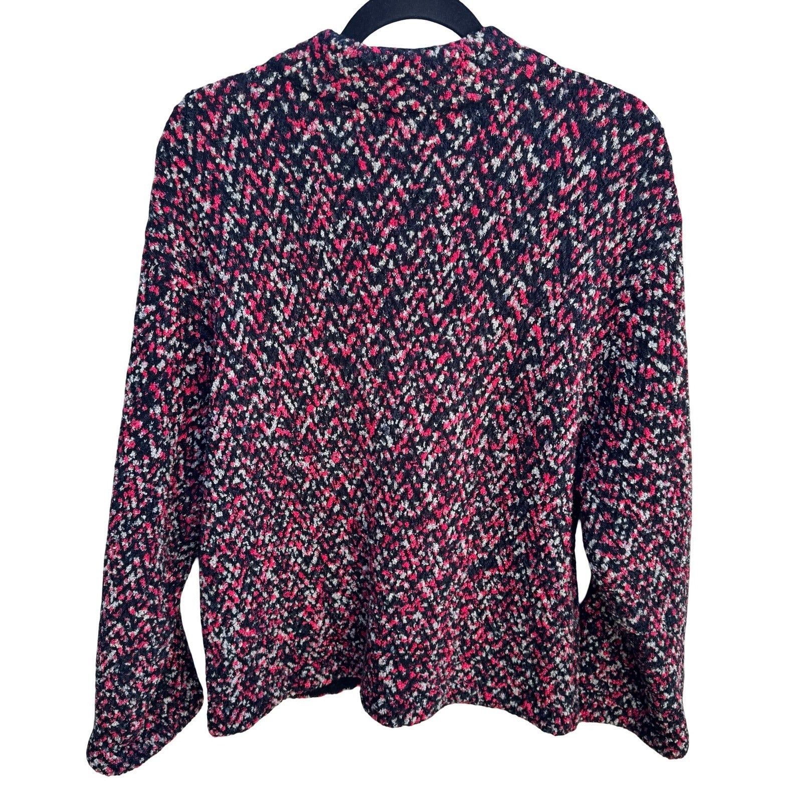 Jones New York Collection Pink Black Marled Boucle Button Front Cardigan Size M