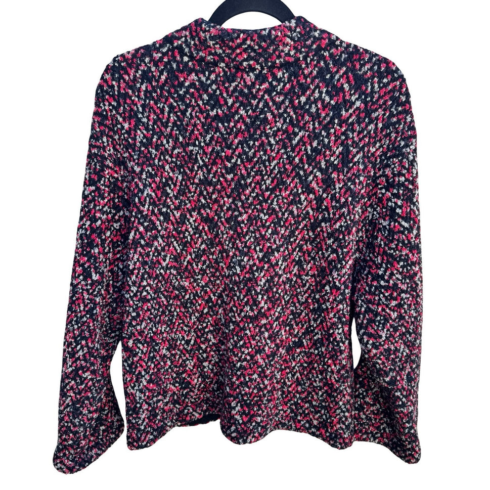 Jones New York Collection Pink Black Marled Boucle Button Front Cardigan Size M