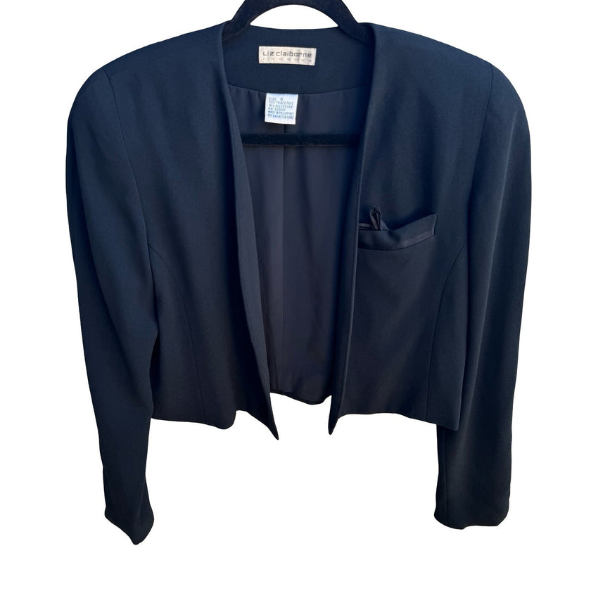 Liz Claiborne Vintage 90s Whimsigoth Cropped Open Blazer Jacket Bolero Shrug 6