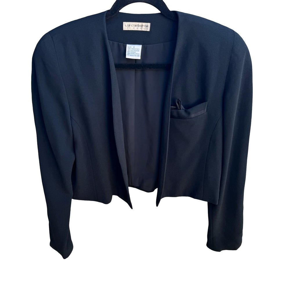 Liz Claiborne Vintage 90s Whimsigoth Cropped Open Blazer Jacket Bolero Shrug 6