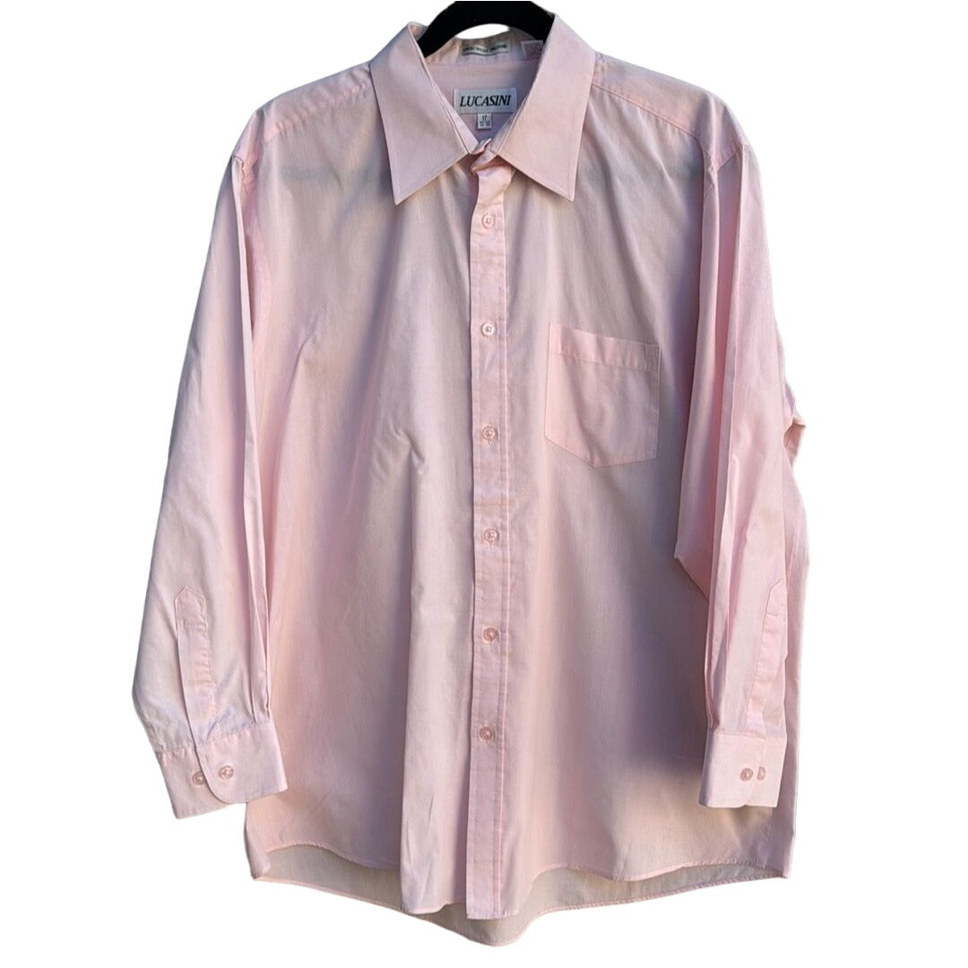 Lucasini Men's Pink Single Needle Tailoring Long Sleeve Button Down Dress Shirt